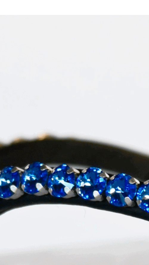 Pandebånd Swarovski Sapphire Blue 10 mm sort læder