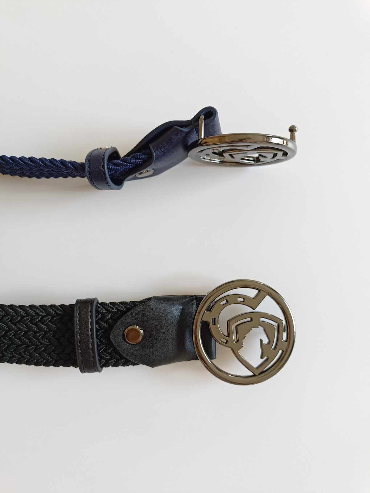 Leather belt with elastic and logo - black - Image 7