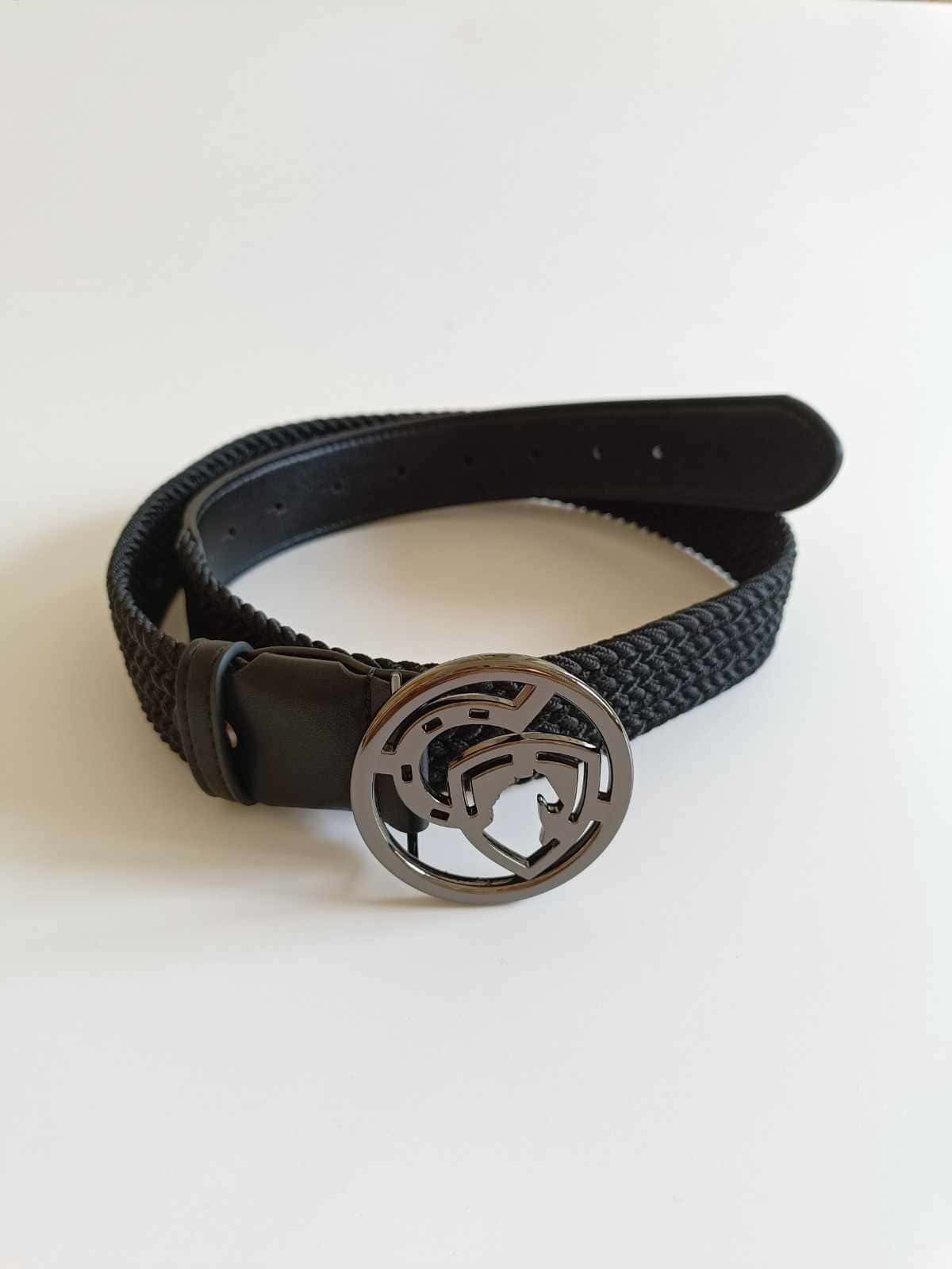 Leather belt with elastic and logo - black - Image 5