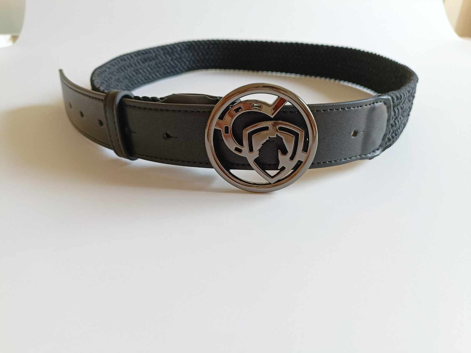 Leather belt with elastic and logo - black - Image 4