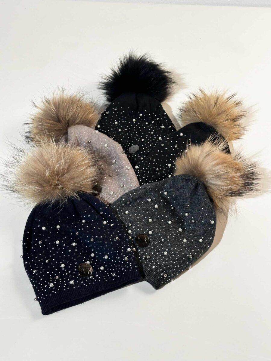 Kashmir hat with beads and stones and fur tassel - Image 2