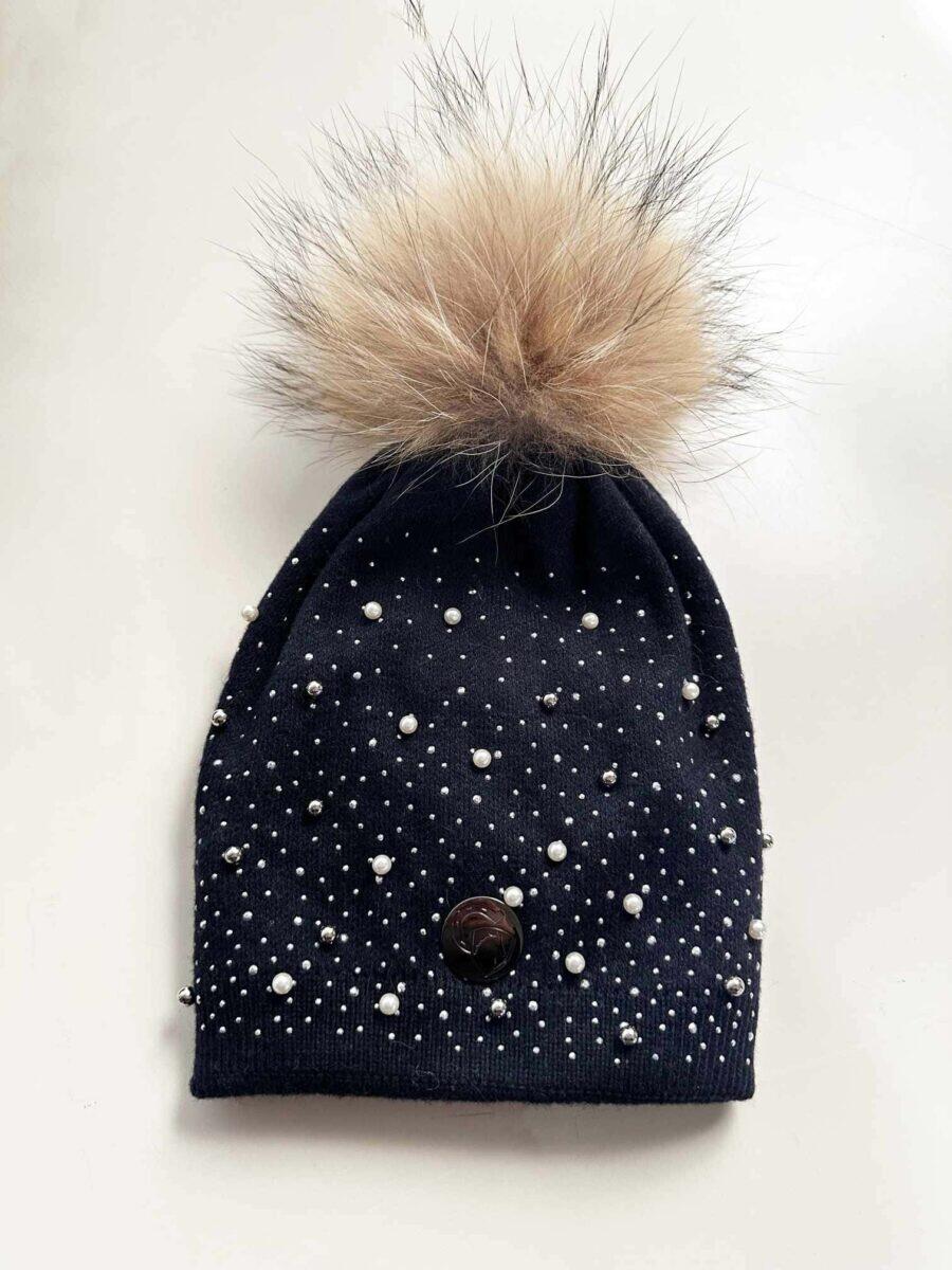 Kashmir hat with beads and stones and fur tassel - Image 4