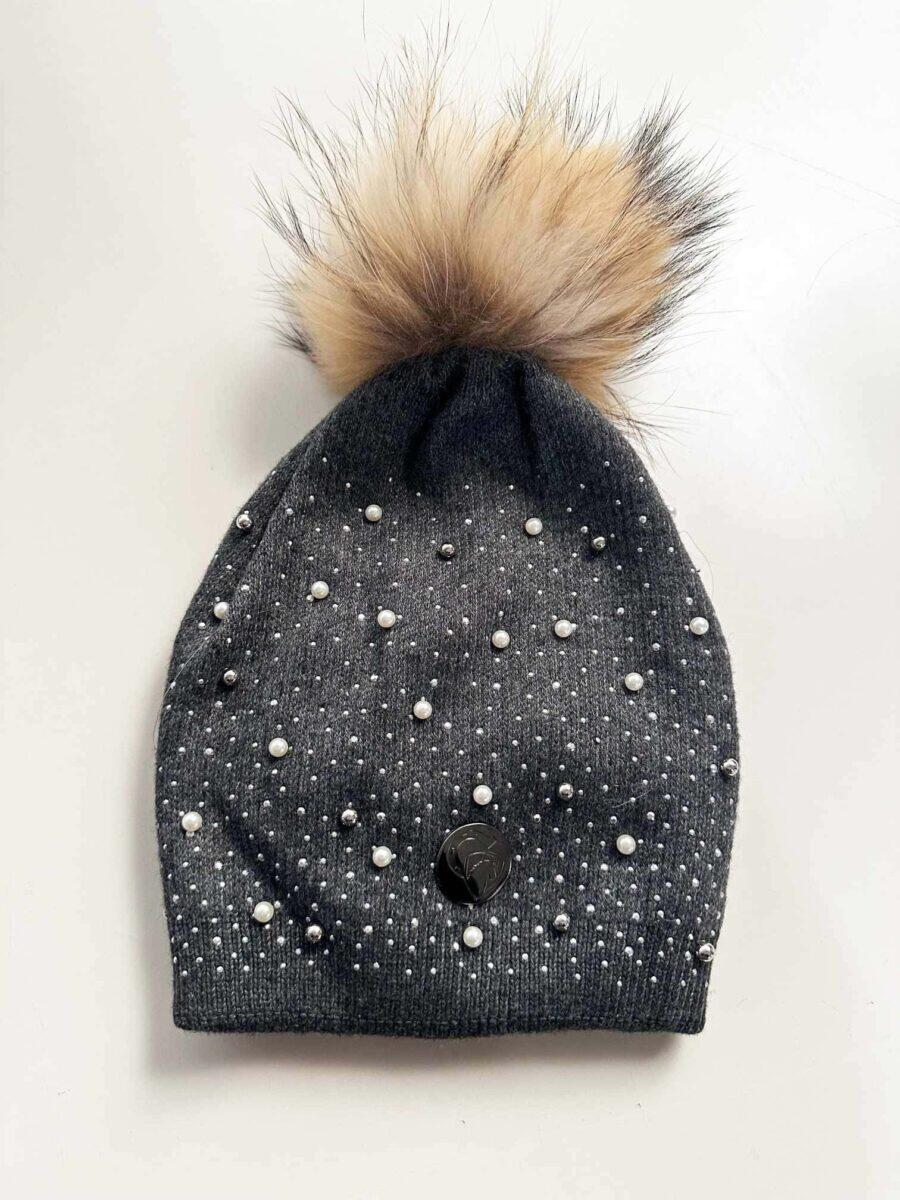 Kashmir hat with beads and stones and fur tassel - Image 3
