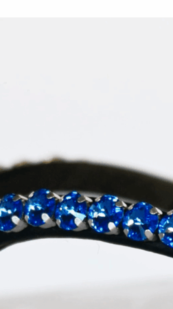 Headband Swarovski Sapphire Blue 10 mm black leather