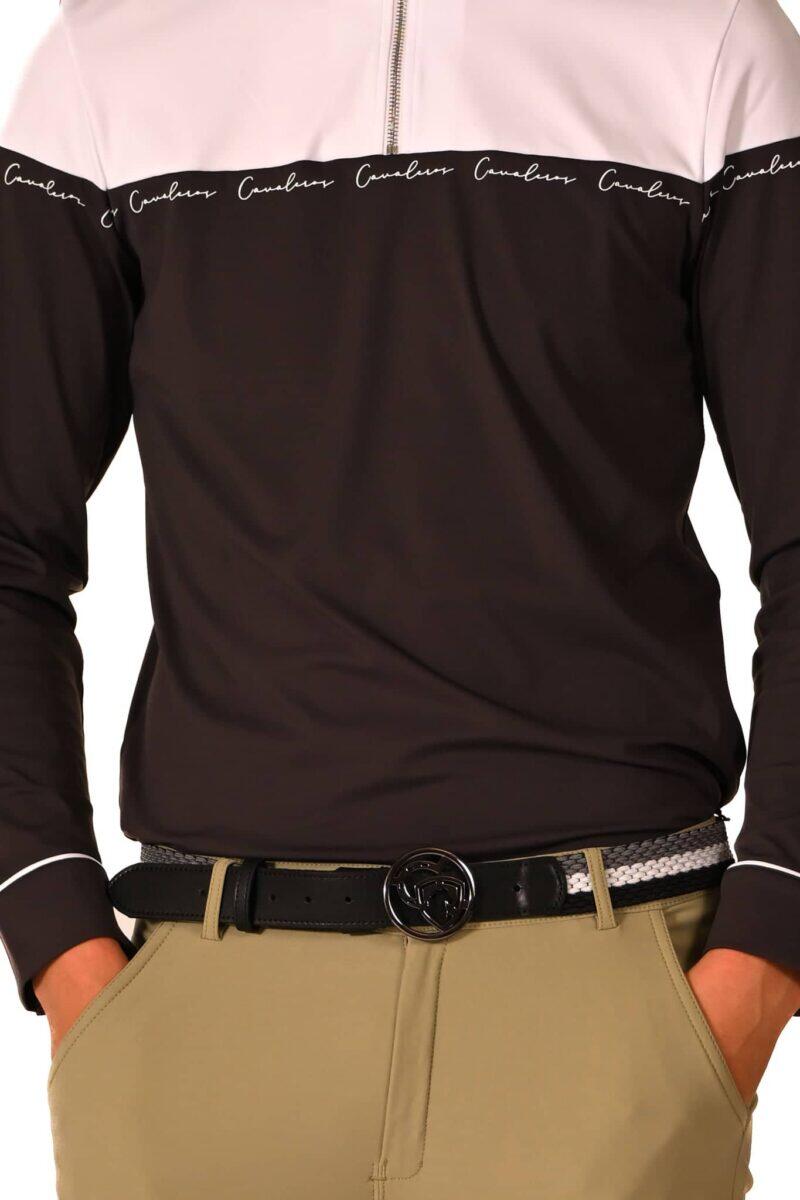 Leather belt with elastic and logo - black/gray/white - Image 6