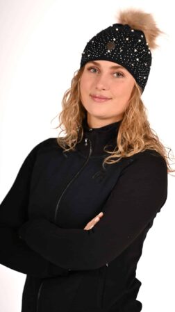 Hue Kashmir med perler og sten og pels-kvast