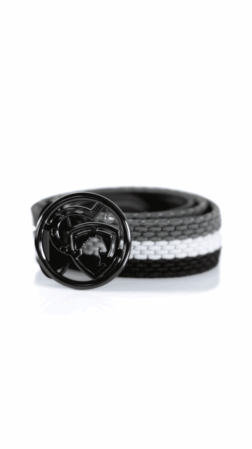 Leather belt with elastic and logo - black/gray/white