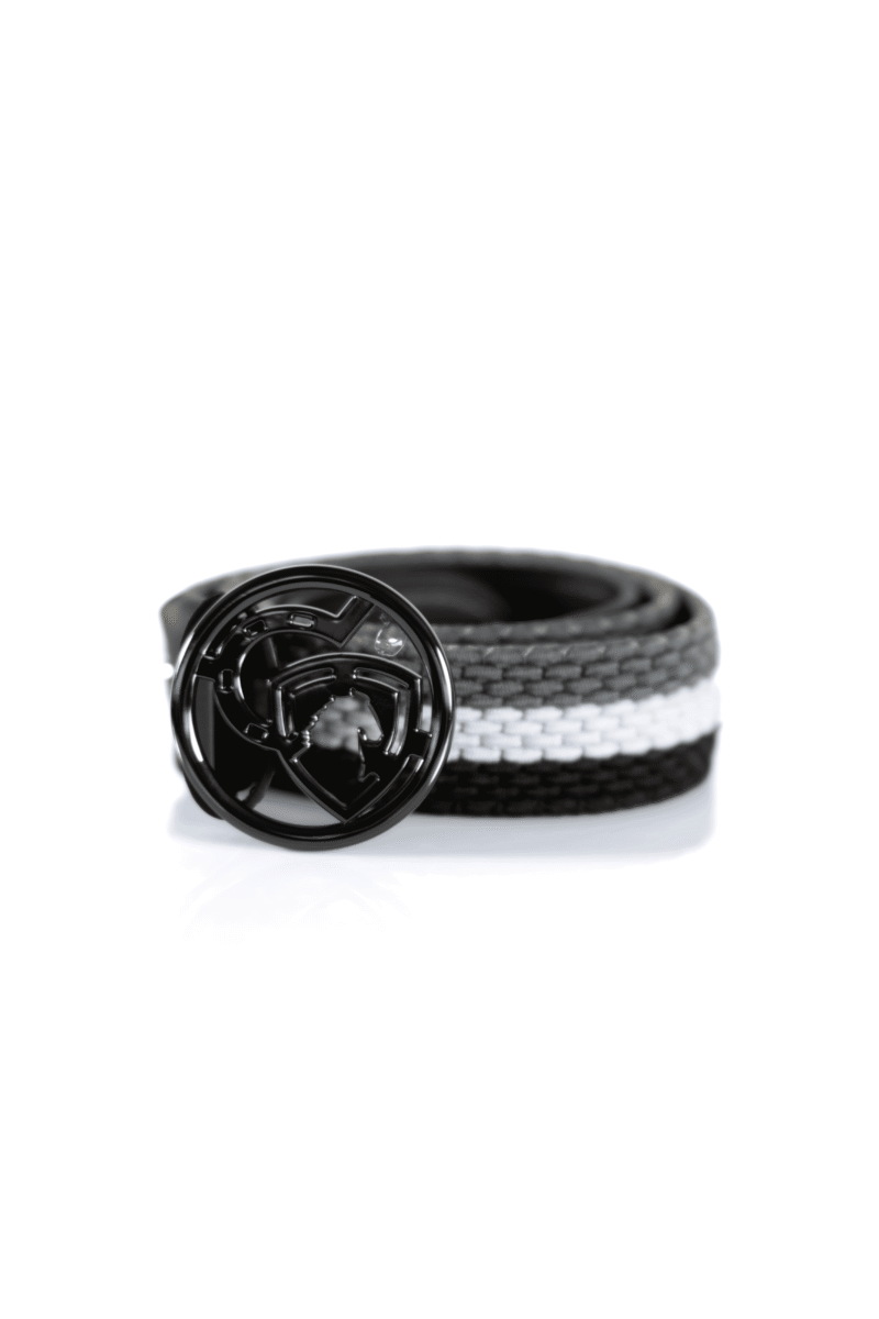 Leather belt with elastic and logo - black/gray/white