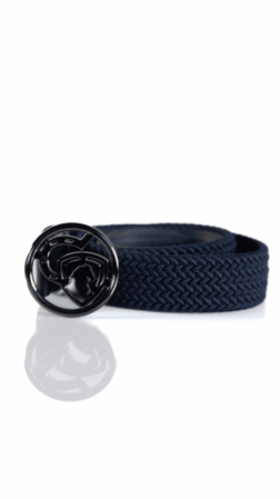 Leather belt with elastic and logo - navy