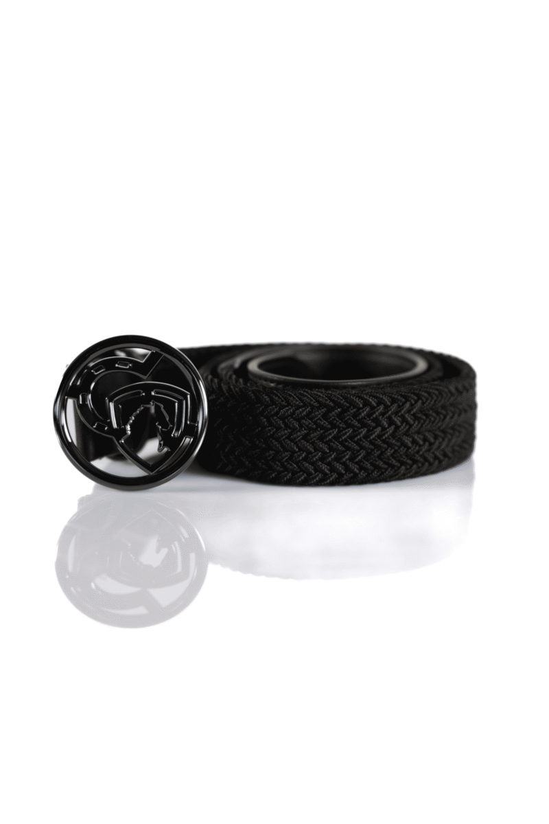 Leather belt with elastic and logo - black