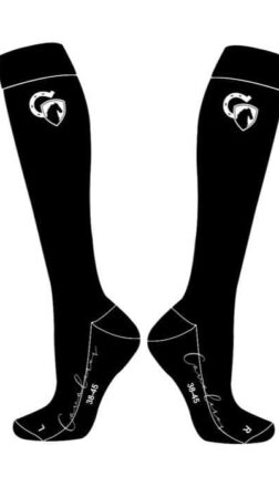 Cavaleros Ridestrømpe sort med hvidt logo